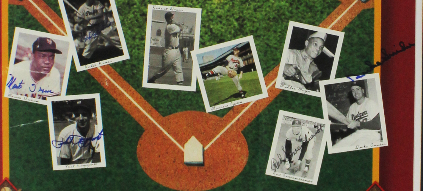 Yogi Berra, Bob Feller, Duke Snider Signed Framed Memorial Day Hall of Famers Poster with 7 signatures - Image 3