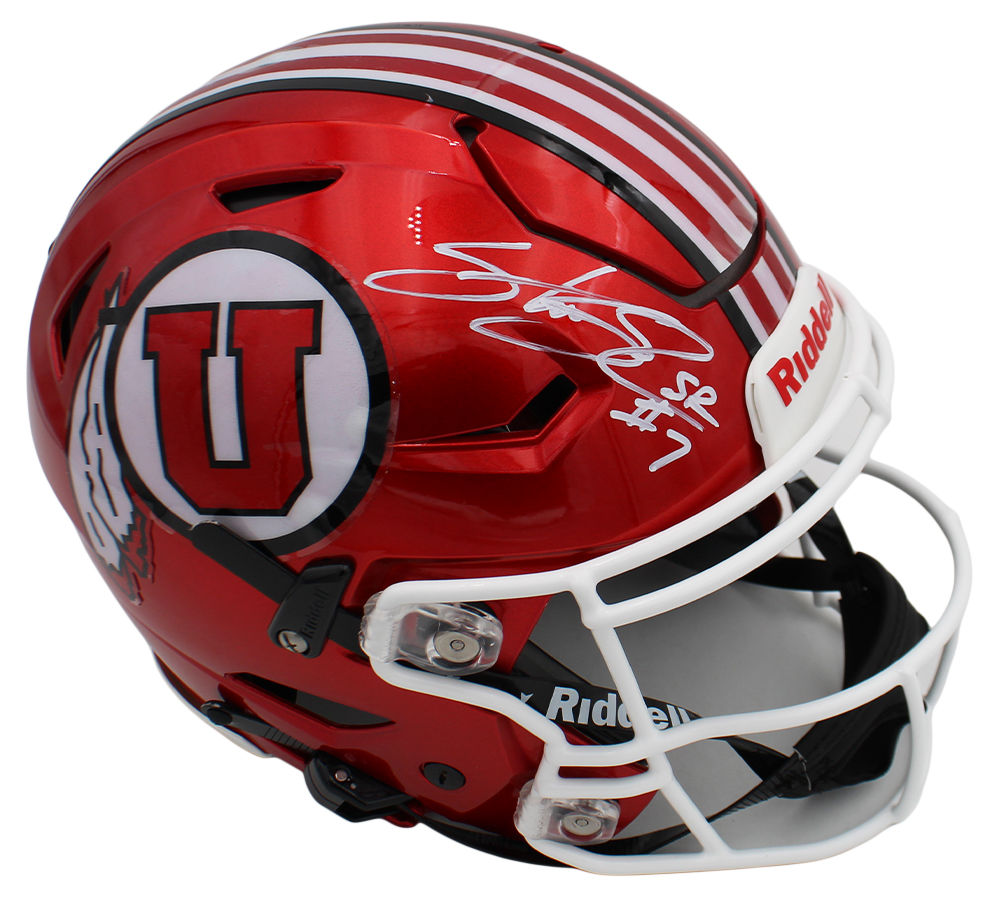 Steve Smith Sr. Signed Utah Utes Speed Flex Authentic Red NCAA Helmet "Agent 89" Inscription - Image 2