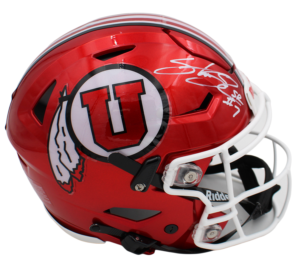Steve Smith Sr. Signed Utah Utes Speed Flex Authentic Red NCAA Helmet "Agent 89" Inscription - Image 3