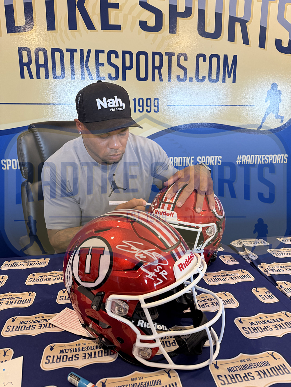 Steve Smith Sr. Signed Utah Utes Speed Flex Authentic Red NCAA Helmet "Agent 89" Inscription - Image 6