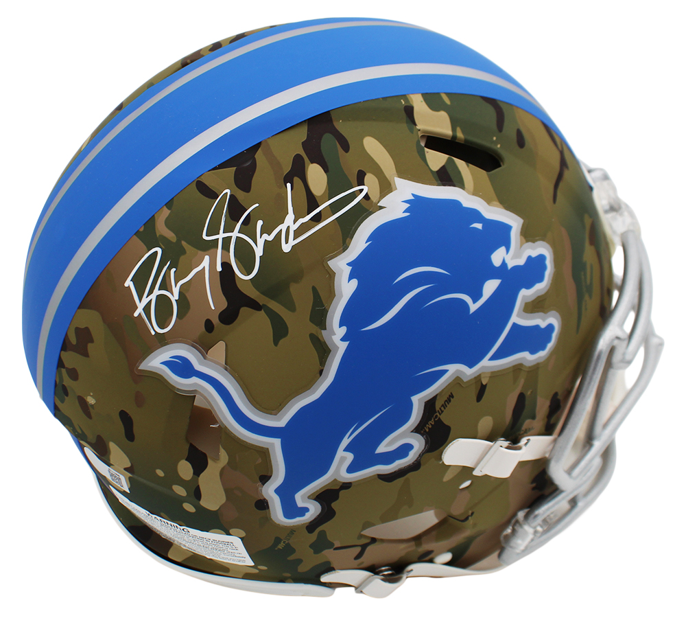 Barry Sanders Signed Detroit Lions Speed Authentic Camo NFL Helmet