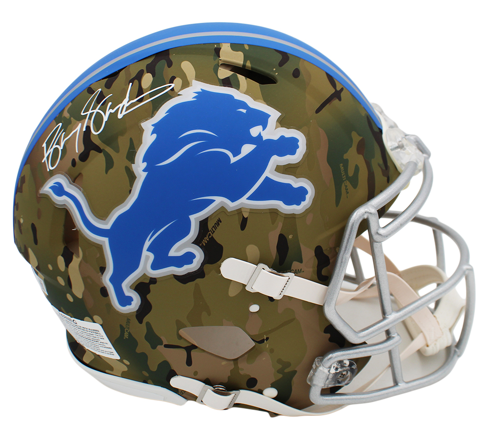 Barry Sanders Signed Detroit Lions Speed Authentic Camo NFL Helmet - Image 2
