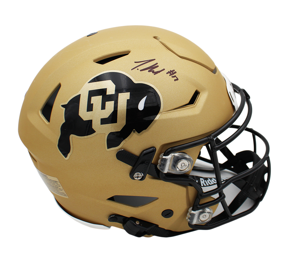Travis Hunter Signed Colorado Buffaloes Speed Flex Authentic Gold NCAA Helmet - Image 2