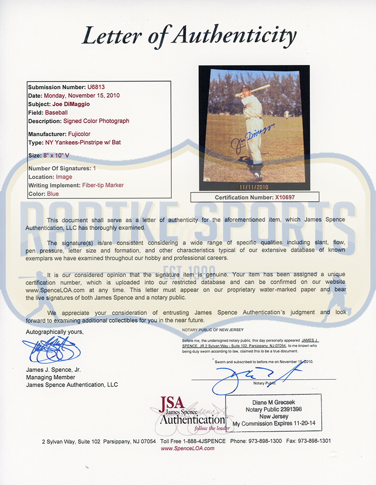 Joe DiMaggio Signed New York Yankees Unframed 8x10 Batting Stance Black & White MLB Photo - Image 3