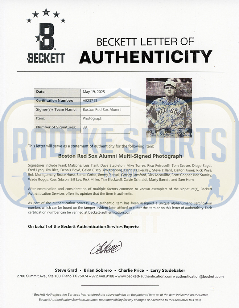 Multi-Signed Boston Red Sox Unframed 20x24 Curse of the Bambino MLB Photo with 39 Signatures including Tom Seaver and Wadd Boggs - Image 5