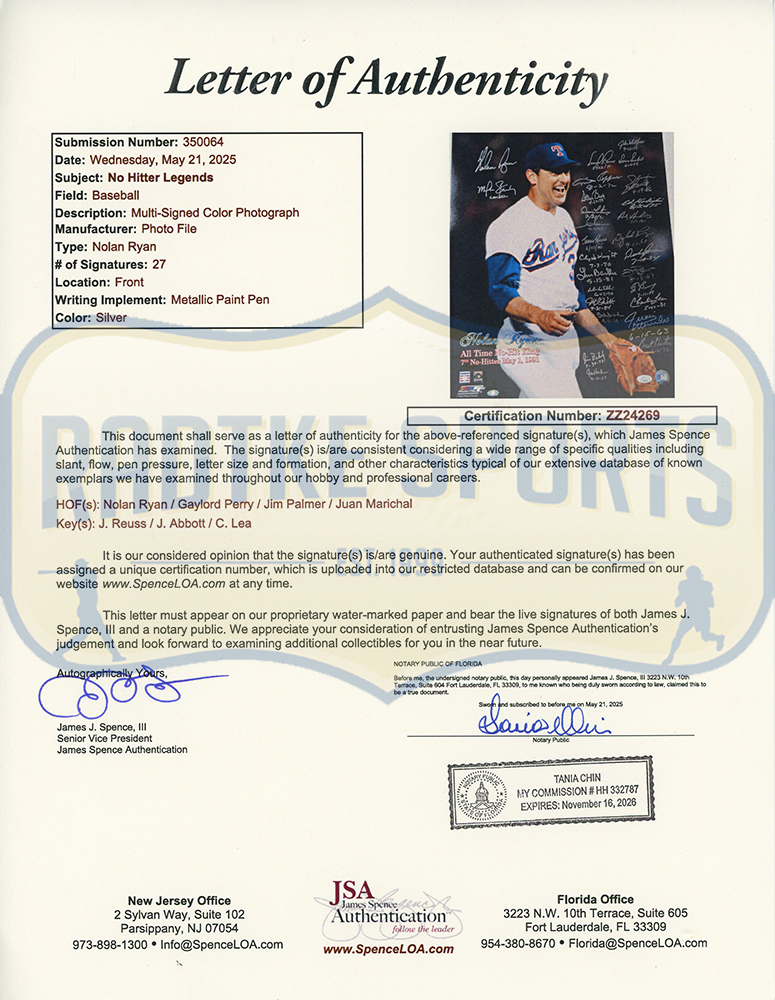 Nolan Ryan, Gaylord Perry, Jim Palmer Multi-Signed Texas Rangers Unframed 16x20 All Time No-Hit King MLB Photo - 27 Signatures - Image 5