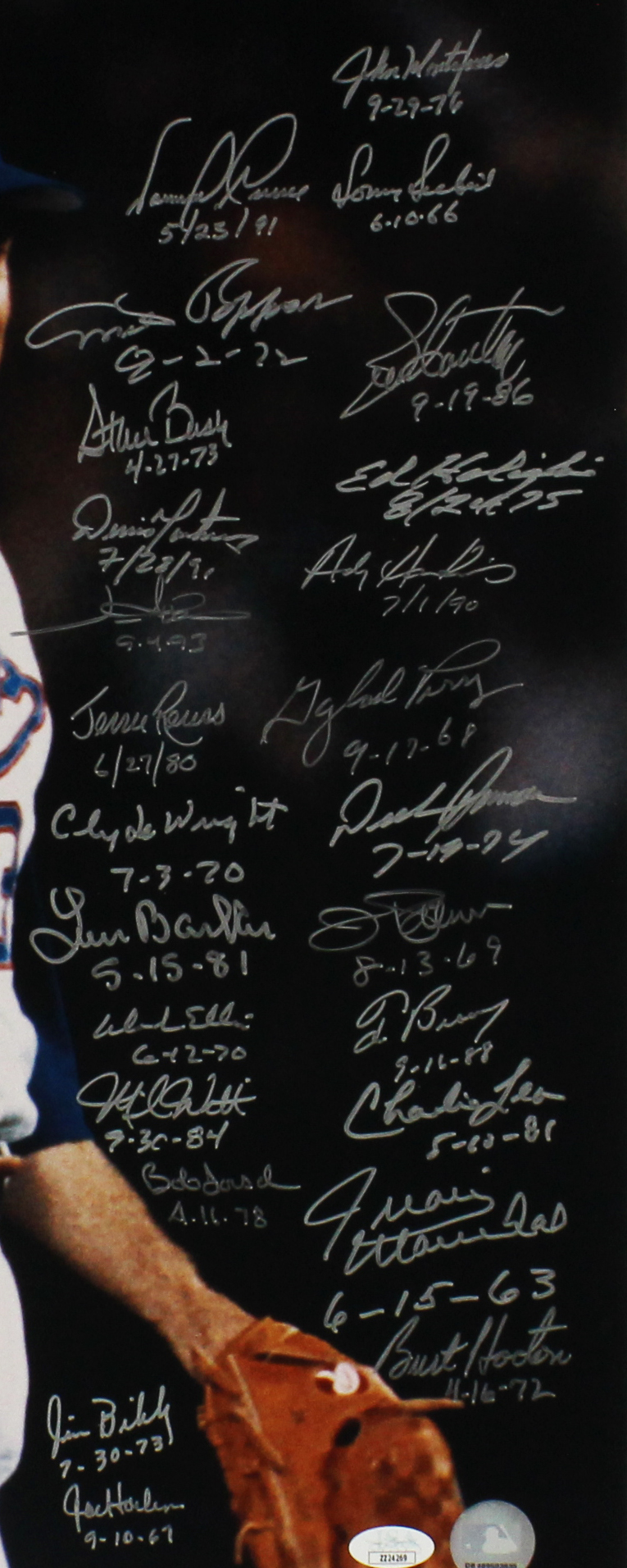 Nolan Ryan, Gaylord Perry, Jim Palmer Multi-Signed Texas Rangers Unframed 16x20 All Time No-Hit King MLB Photo - 27 Signatures - Image 4