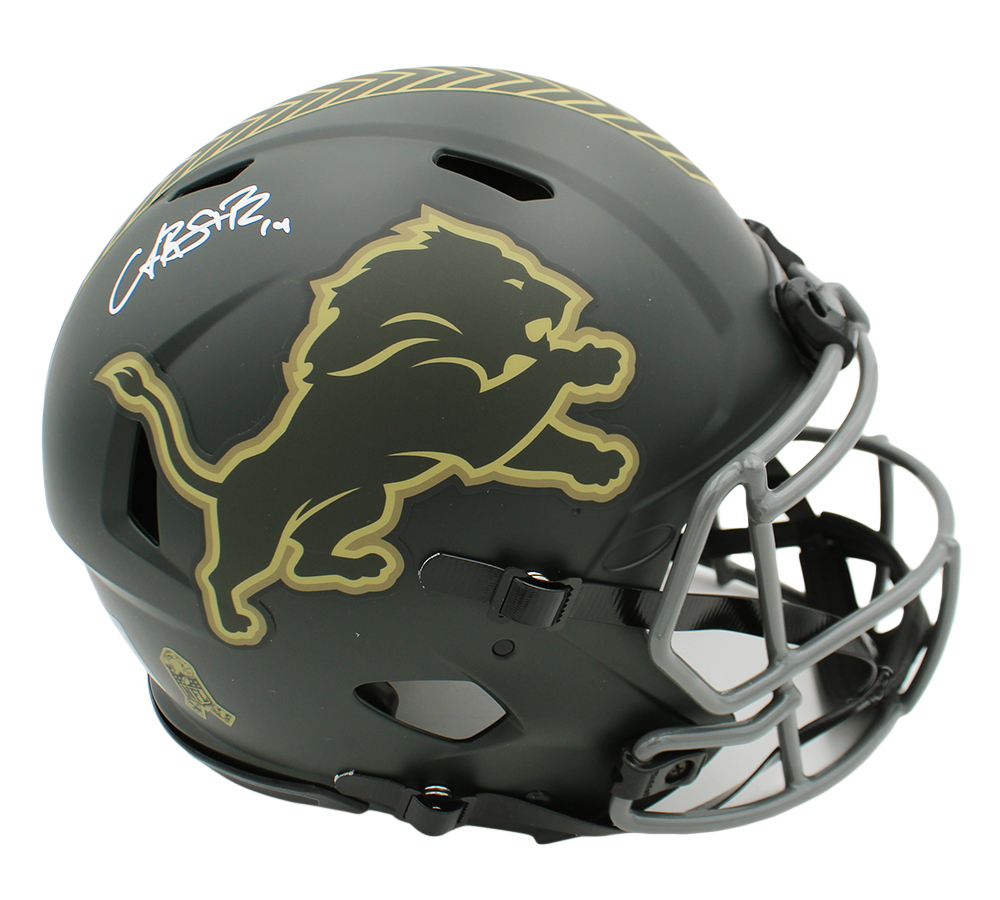 Amon-Ra St. Brown Signed Detroit Lions Speed Authentic Salute to Service 4 NFL Helmet - Image 2
