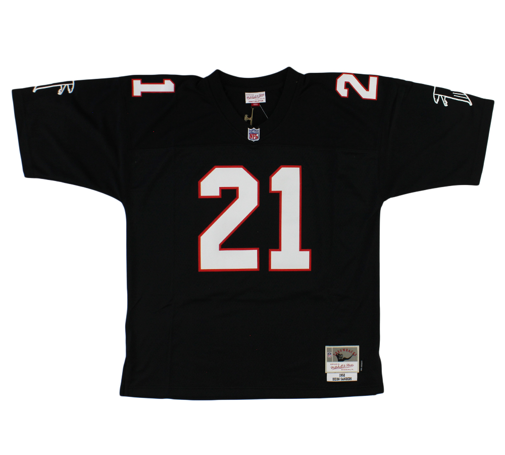 Deion Sanders Signed Atlanta Falcons Mitchell & Ness 1992 Black NFL Jersey - Image 3