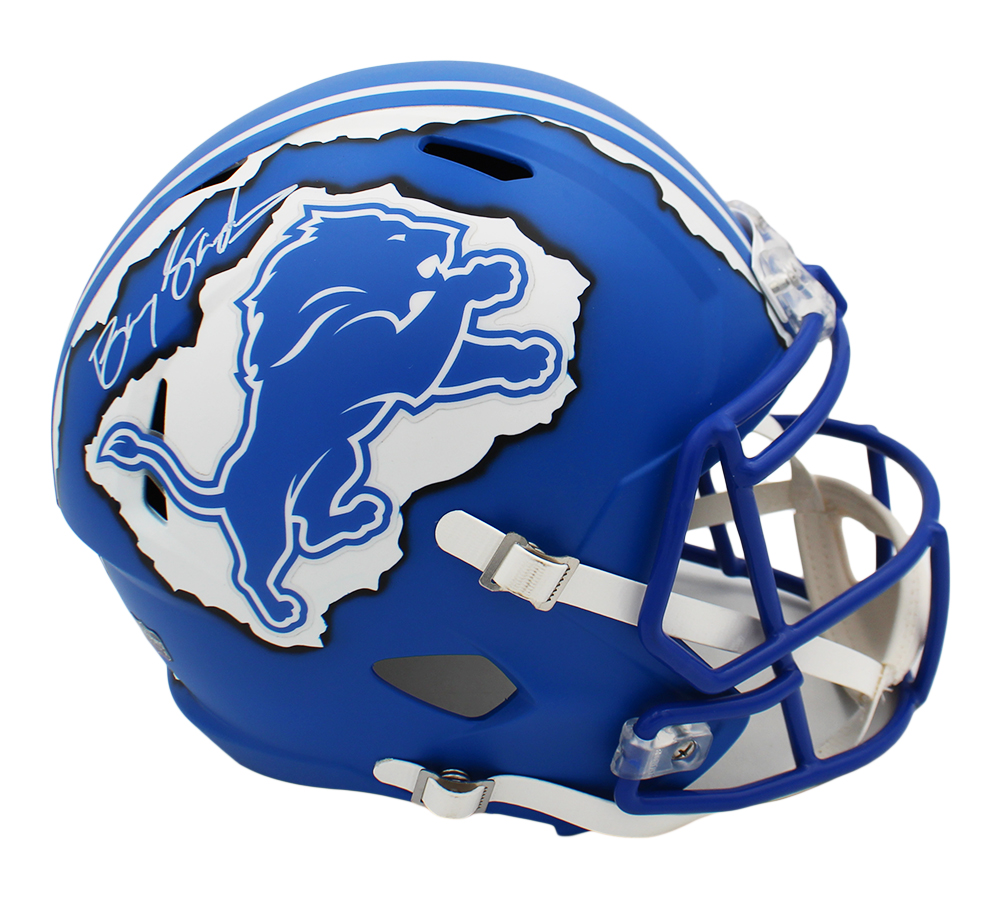 Barry Sanders Signed Detroit Lions Speed Full-Size White Matte Ripped NFL Helmet - Image 2