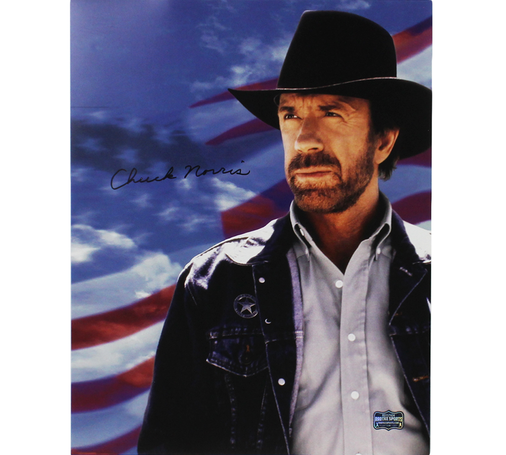 Chuck Norris Signed Unframed 11x14 Close up Photo with American Flag Background