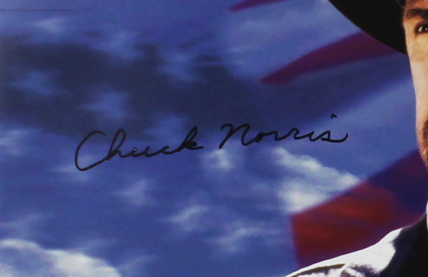 Chuck Norris Signed Unframed 11x14 Close up Photo with American Flag Background - Image 2