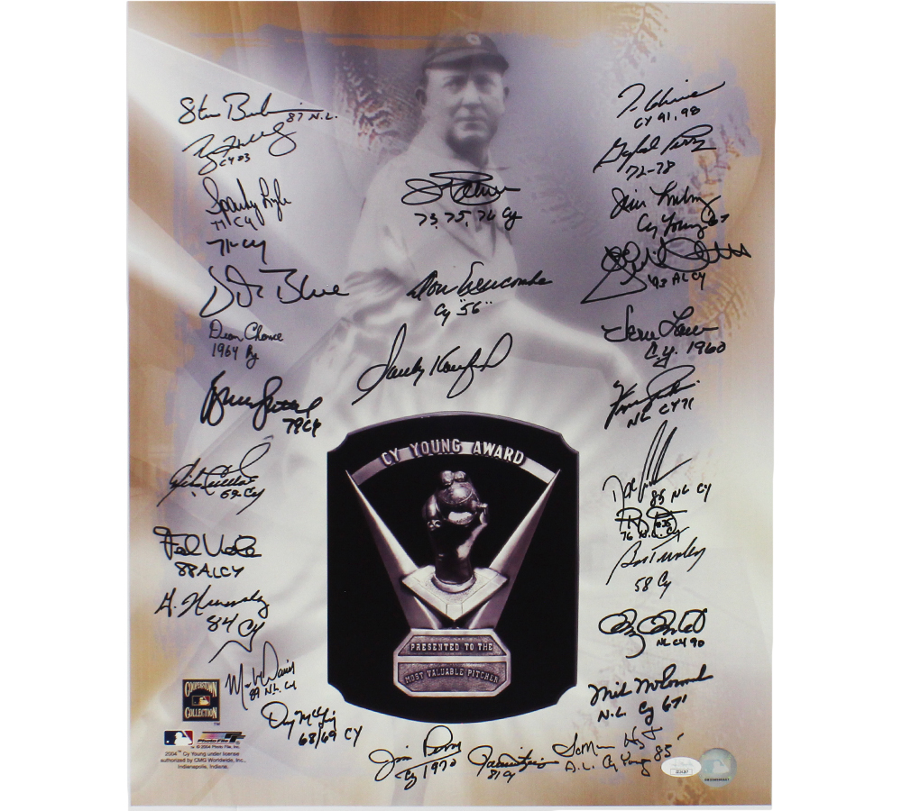 Multi-Signed Unframed 16x20 CY Young Award MLB Photo with 28 signatures including Sandy Koufax & Roy Halladay - Image 2