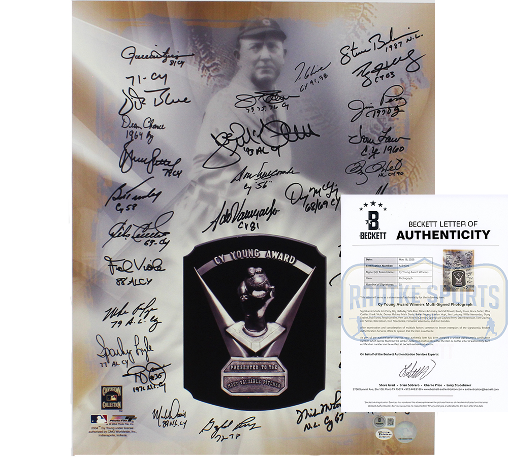Multi-Signed Unframed 16x20 CY Young Award MLB Photo with 30 signatures including Roy Halladay & Fernando Valenzuela