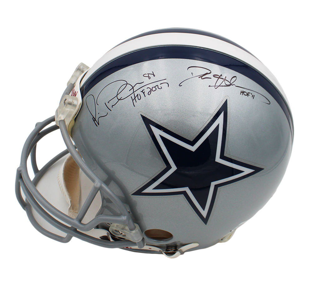 Deion Sanders & Michael Irvin Signed Dallas Cowboys VSR4 Authentic NFL Helmet with HOF Inscriptions