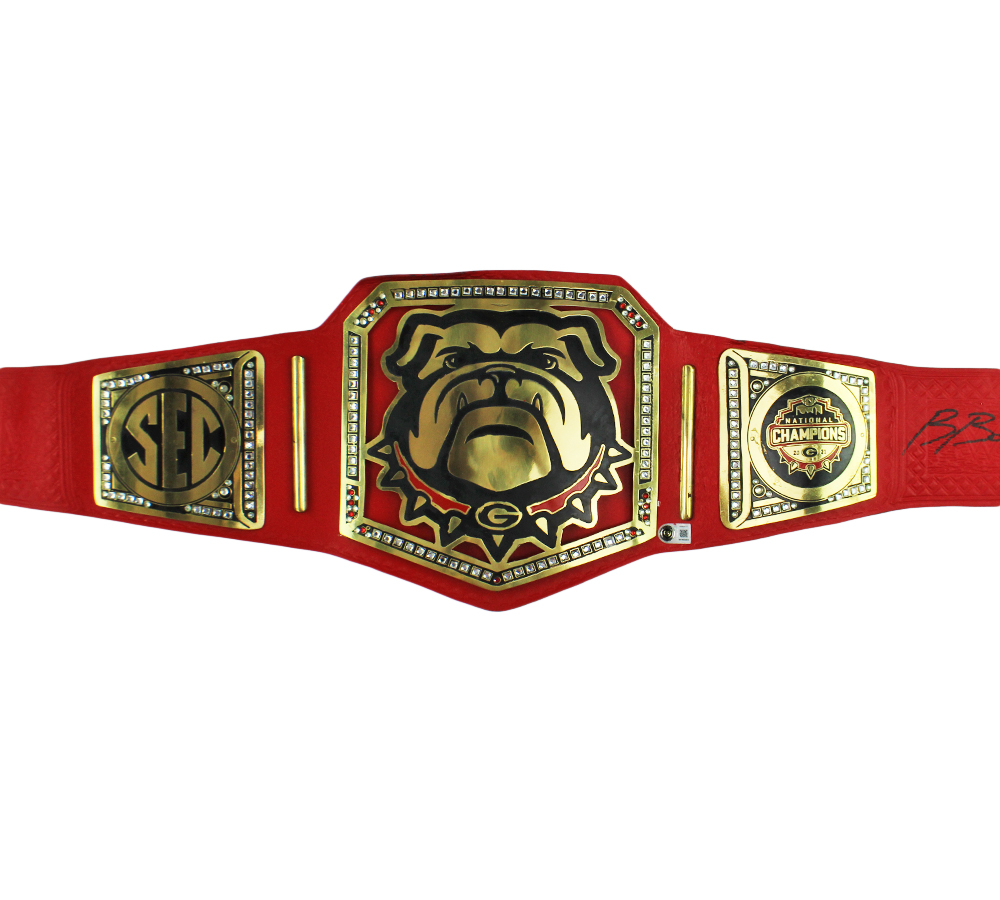 Brock Bowers Signed Georgia Bulldogs 2021 National Champion Red Wrestling Belt - Image 2