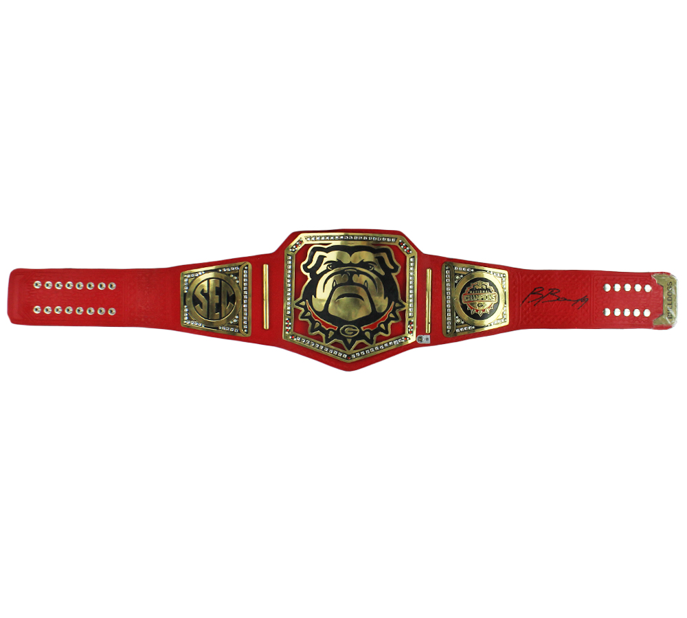 Brock Bowers Signed Georgia Bulldogs 2021 National Champion Red Wrestling Belt