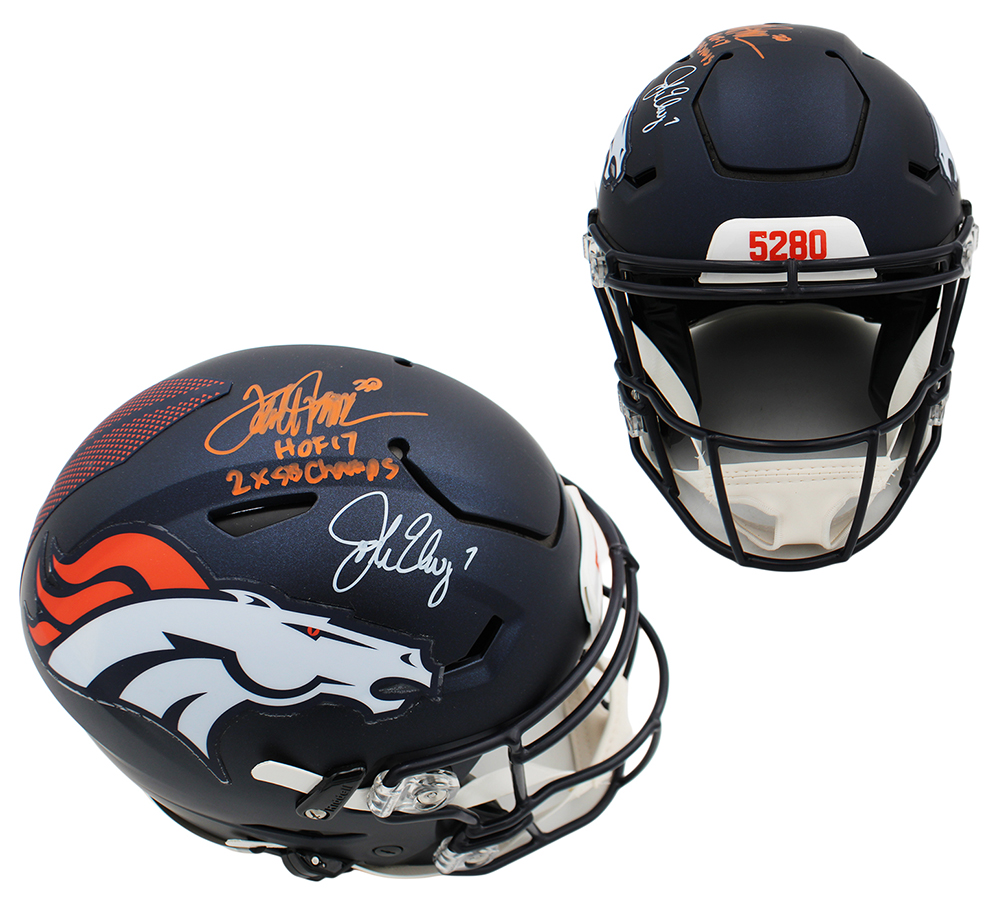 Terrell Davis and John Elway Signed Denver Broncos Speed Flex Authentic NFL Helmet with "HOF 17 and 2x SB Champs" Inscriptions