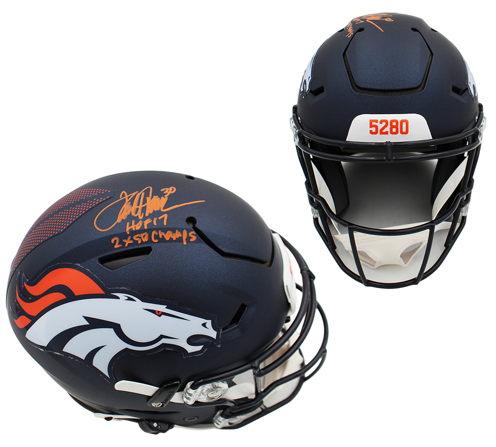 Terrell Davis Signed Denver Broncos Speed Flex Authentic NFL Helmet with "HOF 17 and 2x SB Champs" Inscriptions