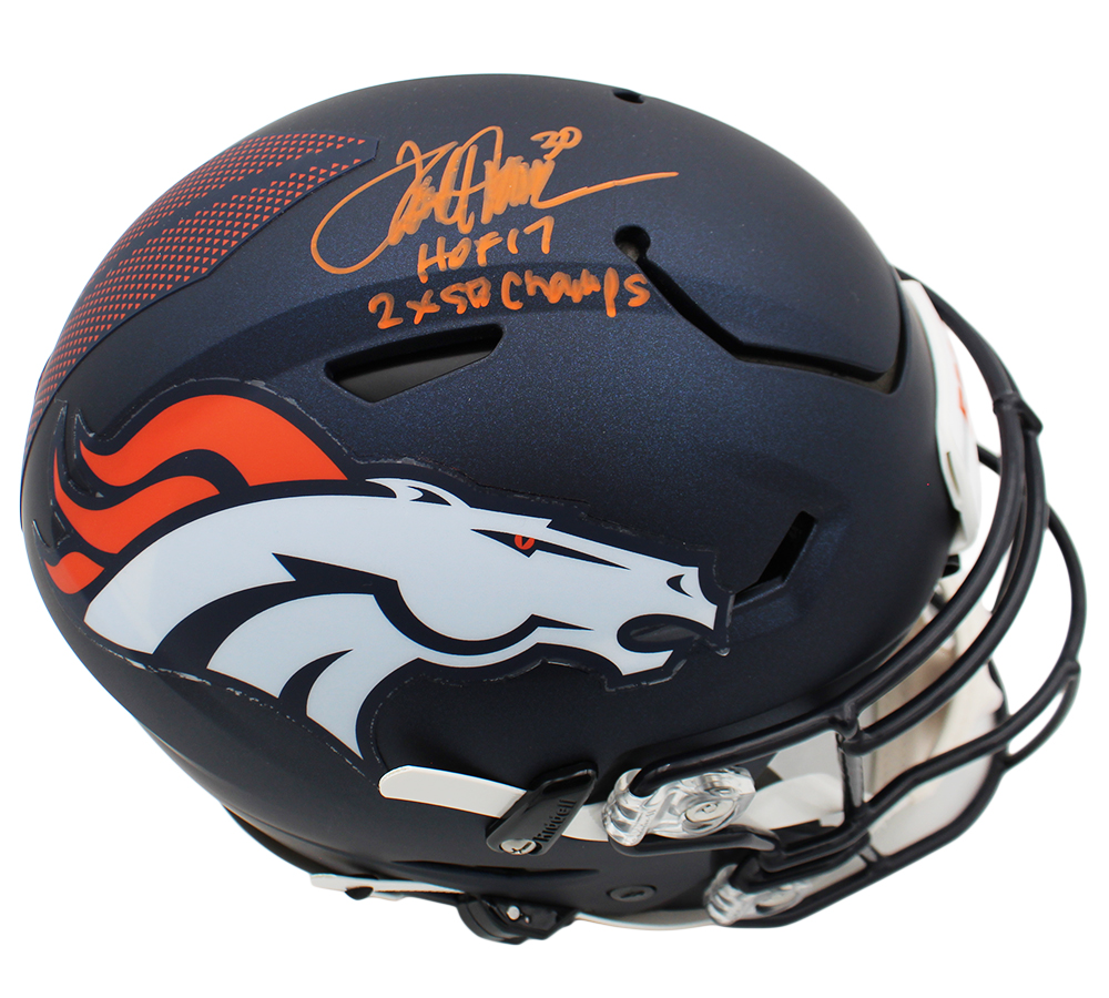 Terrell Davis Signed Denver Broncos Speed Flex Authentic NFL Helmet with "HOF 17 and 2x SB Champs" Inscriptions - Image 2