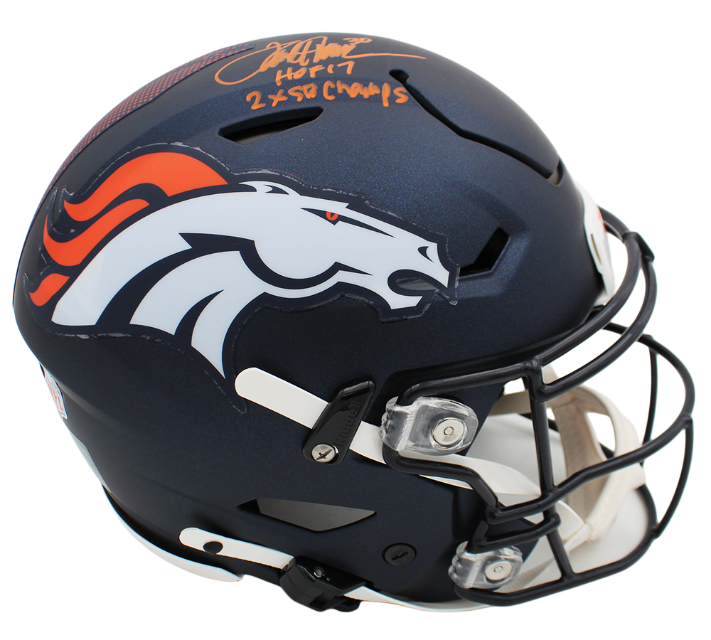 Terrell Davis Signed Denver Broncos Speed Flex Authentic NFL Helmet with "HOF 17 and 2x SB Champs" Inscriptions - Image 4