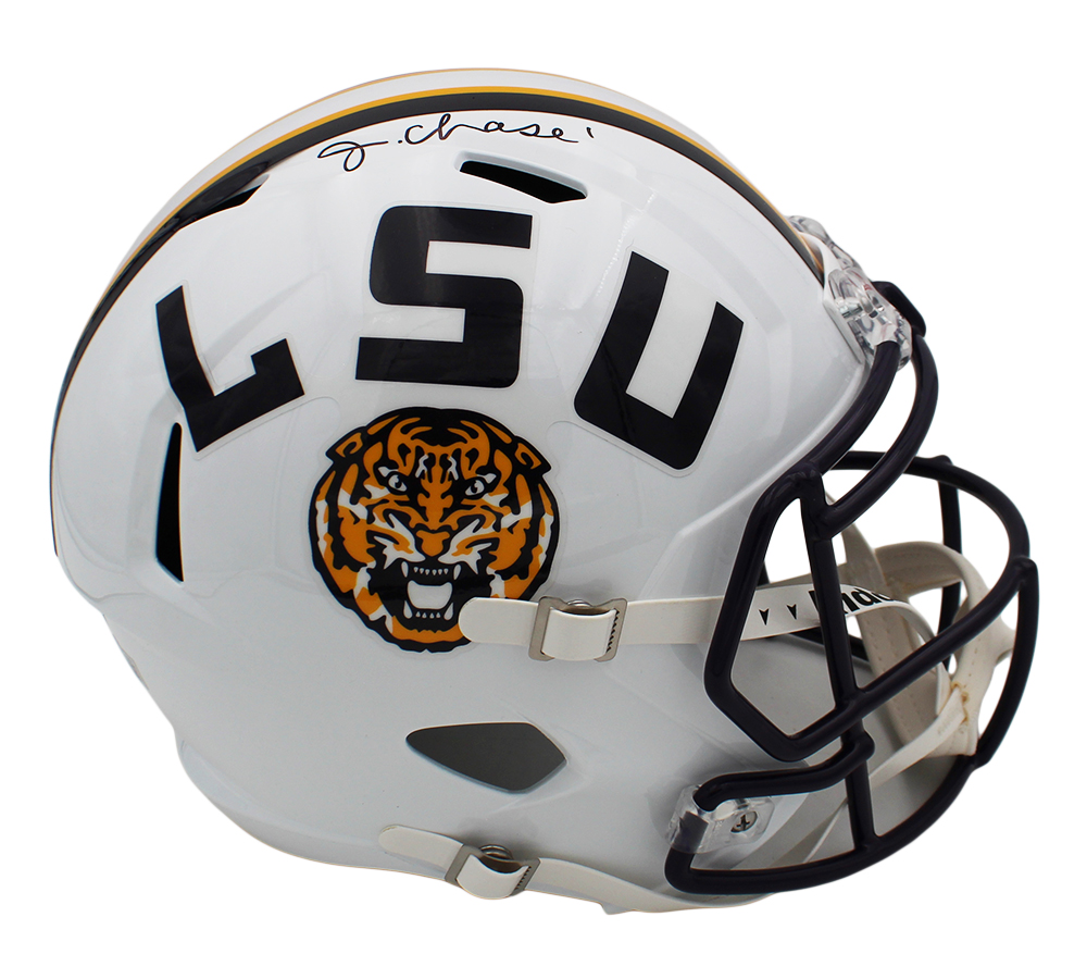 Ja'Marr Chase Signed LSU Tigers Speed Full Size Alternate White NCAA Helmet - Image 2