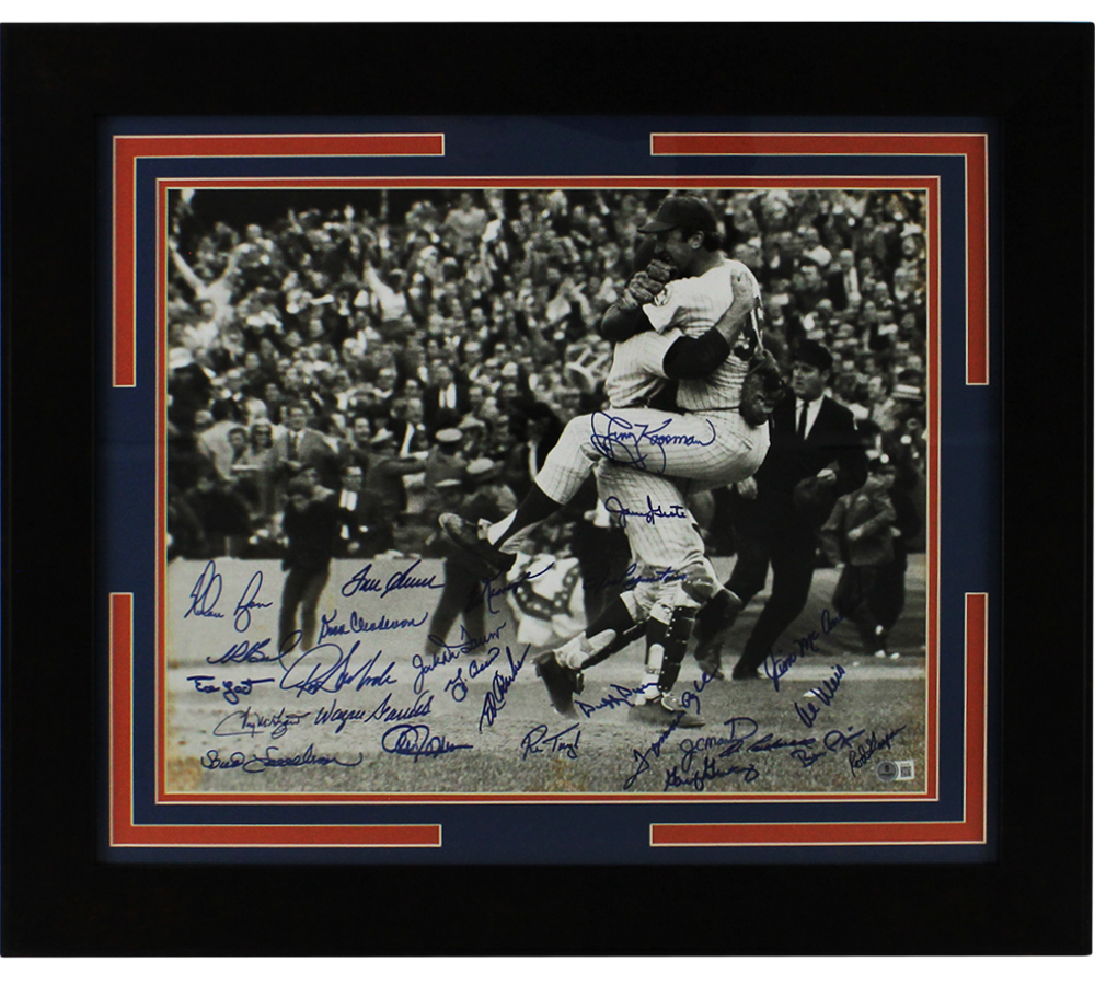 Multi-Signed 1969 New York Mets Framed Black & White MLB Photo including Nolan Ryan, Tom Seaver, Yogi Berra - Image 2