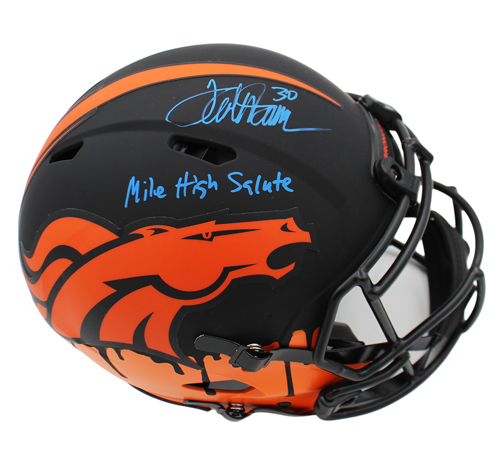 Terrell Davis Signed Denver Broncos Speed Authentic Eclipse Custom NFL Helmet with "Mile High Salute" Inscription