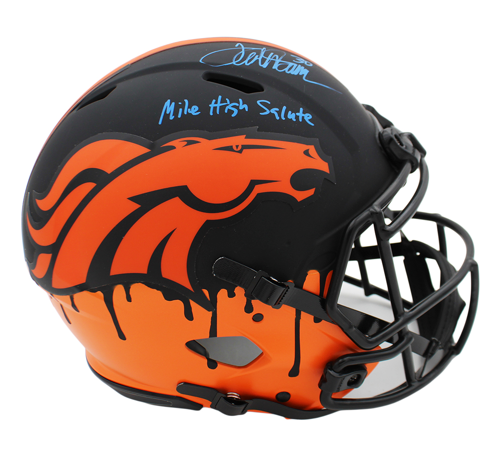 Terrell Davis Signed Denver Broncos Speed Authentic Eclipse Custom NFL Helmet with "Mile High Salute" Inscription - Image 2
