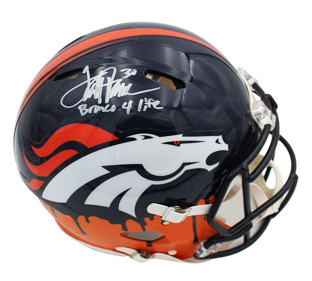 Terrell Davis Signed Denver Broncos Speed Authentic Custom NFL Helmet with "Bronco 4 Life" Inscription