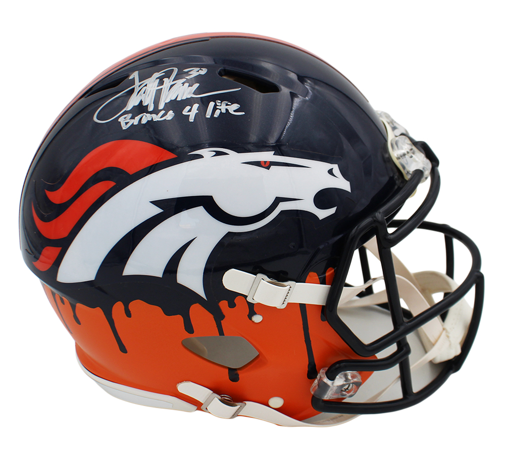 Terrell Davis Signed Denver Broncos Speed Authentic Custom NFL Helmet with "Bronco 4 Life" Inscription - Image 2
