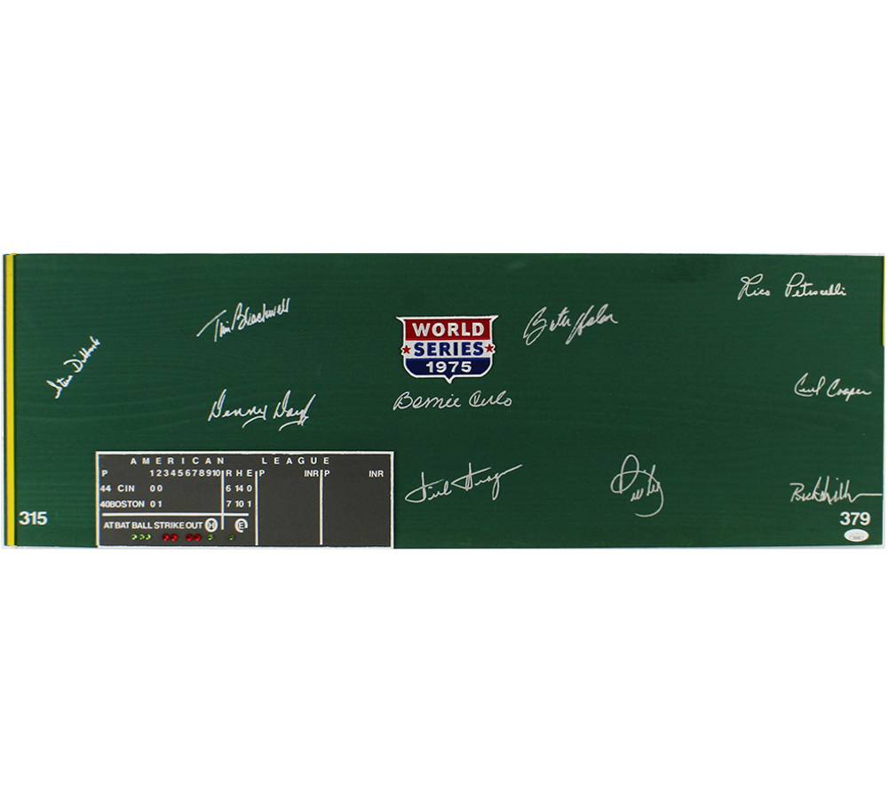 1975 Boston Red Sox Team Signed Green Home Run Wall Board with 1975 World Series Patch - 10 Signatures Include Rico Petrocelli, Steve Dillard