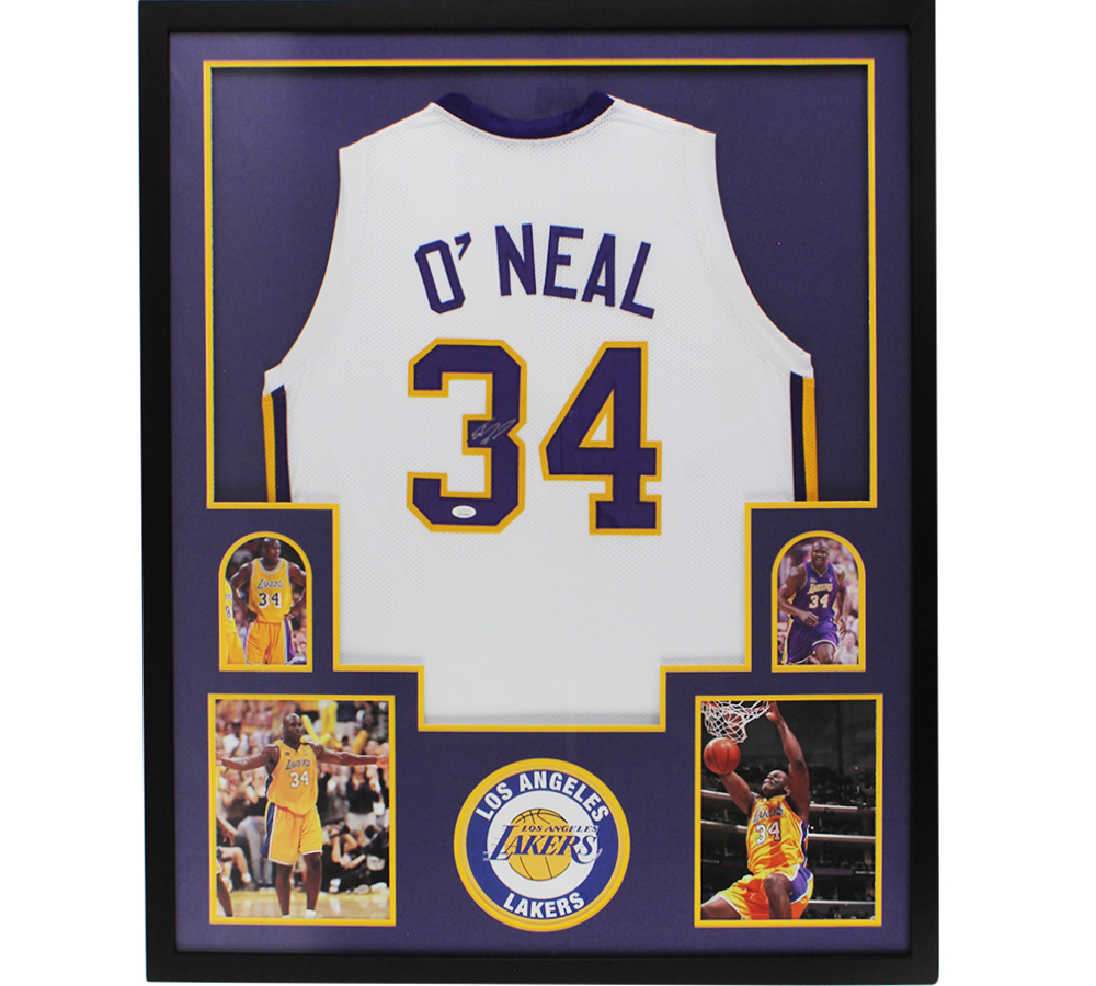 Shaquille O'Neal Signed Los Angeles Lakers Large Framed White Jersey