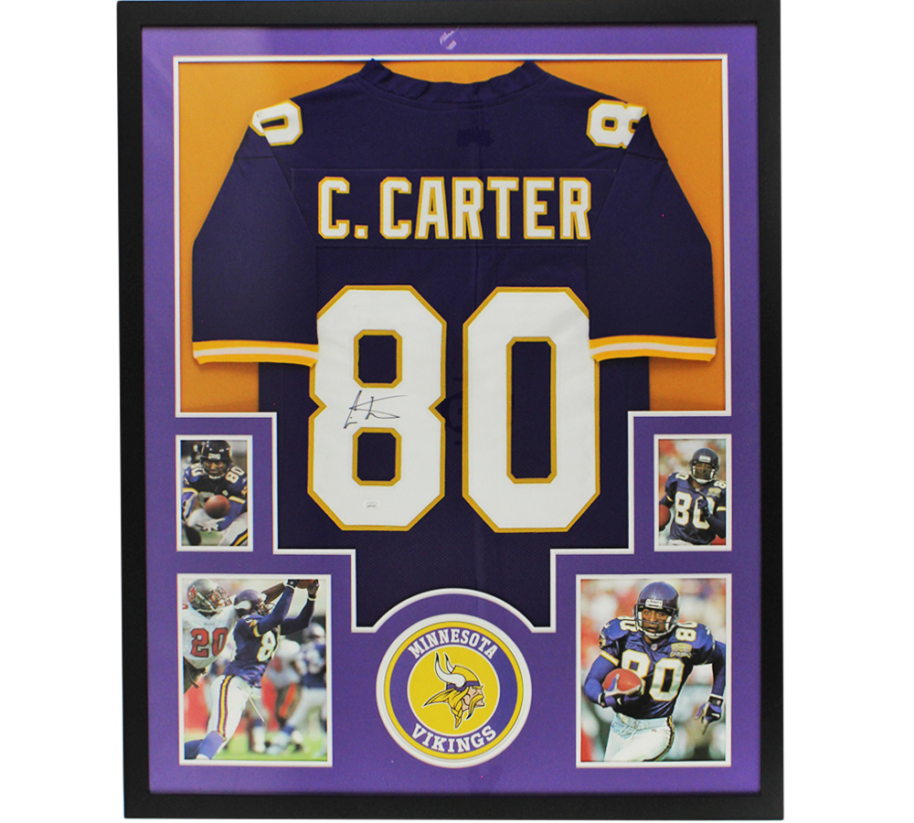Cris Carter Signed Minnesota Vikings Large Framed Purple Jersey