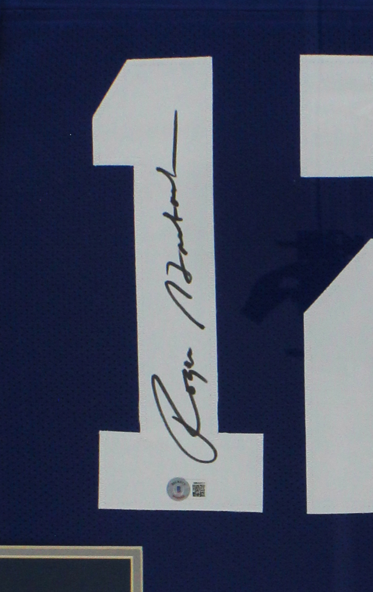 Roger Staubach Signed Dallas Cowboys Large Framed Blue Jersey - Image 2