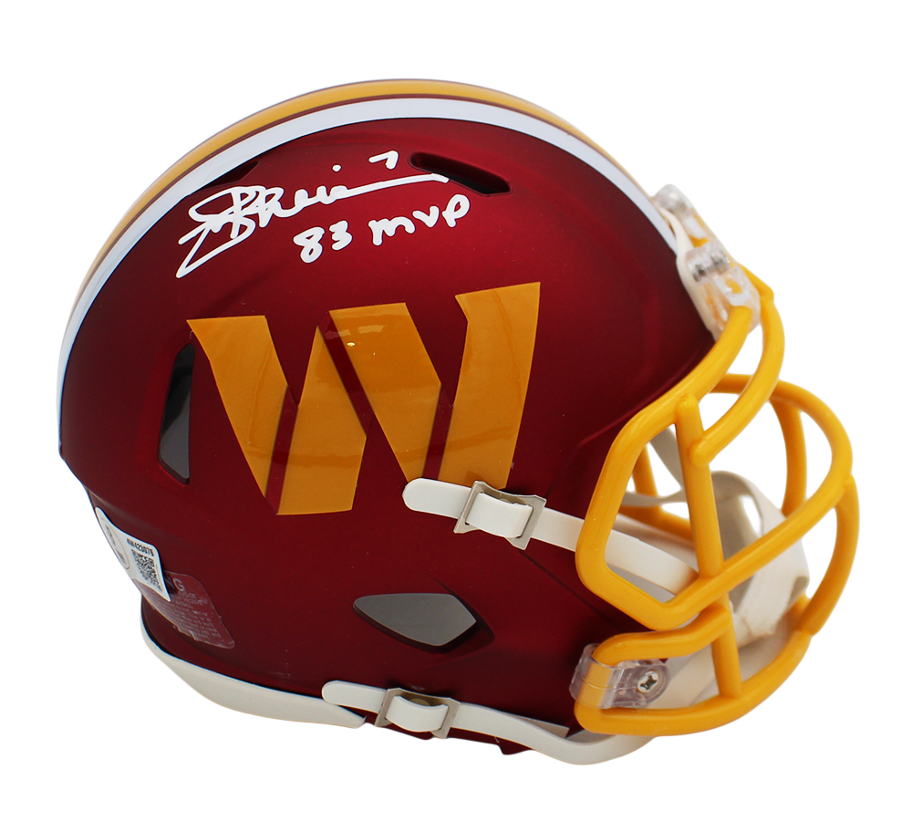 Joe Theismann Signed Washington Commanders Speed Alternate 25 NFL Mini Helmet with "83 MVP" Inscription - Image 2