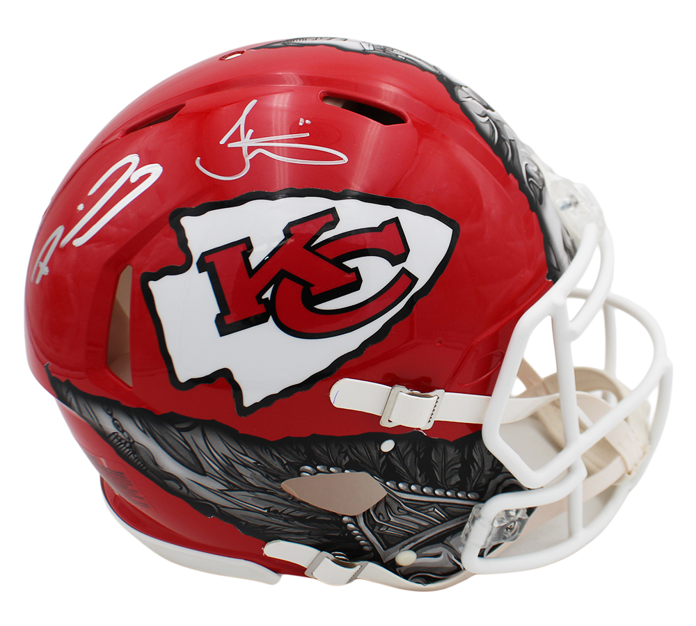 Patrick Mahomes and Tyreek Hill Signed Kansas City Chiefs Speed Authentic Ripped NFL Helmet - Image 2