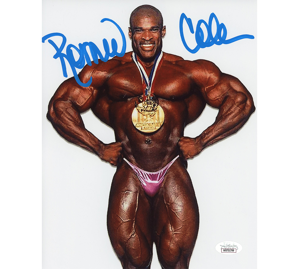 Ronnie Coleman Signed Unframed 8 x 10 Bodybuilding Photo-Hands on Hips with Olympic Medal