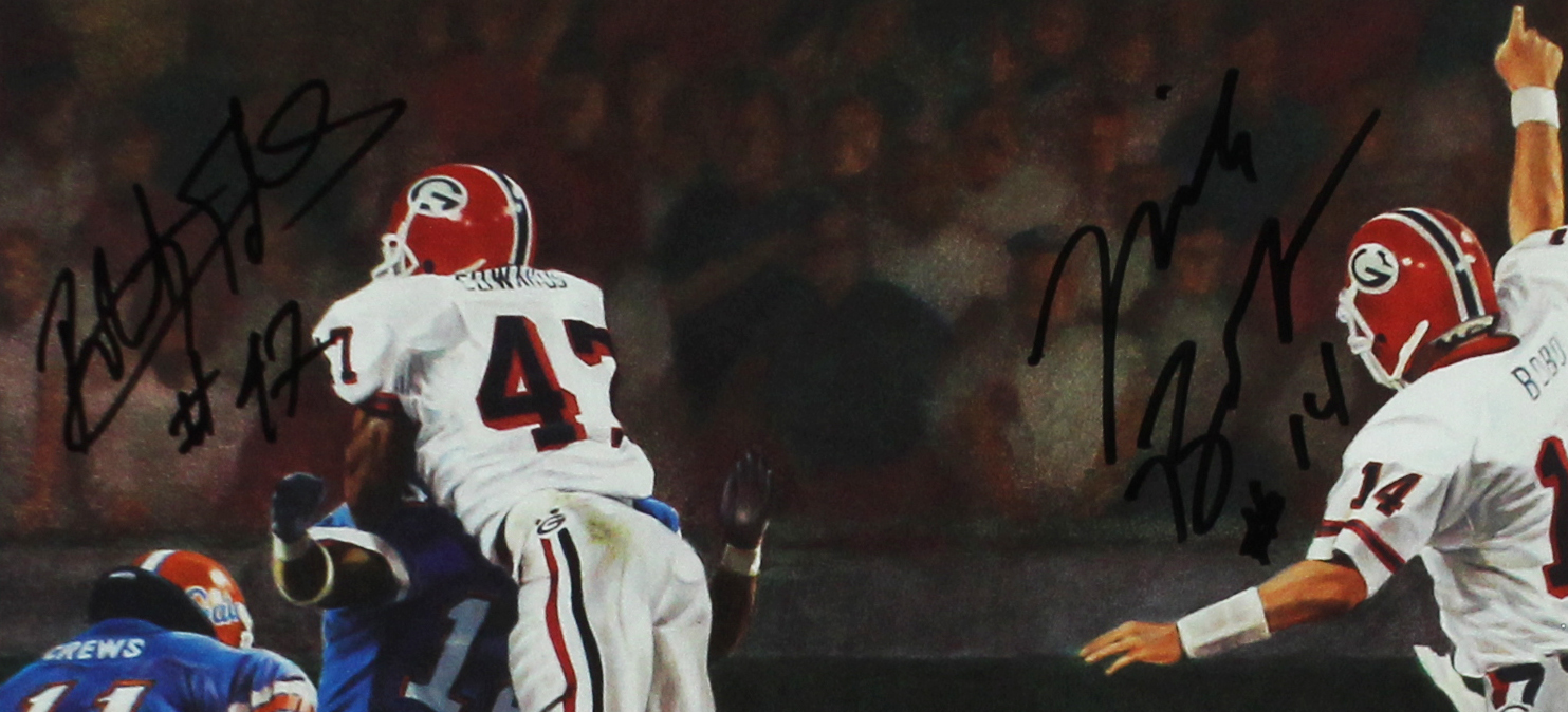 Mike Bobo & Robert Edwards Signed Georgia Bulldog Unframed 12x15 Noah Stokes NCAA "Back on Top" Print - Black Ink - Image 2