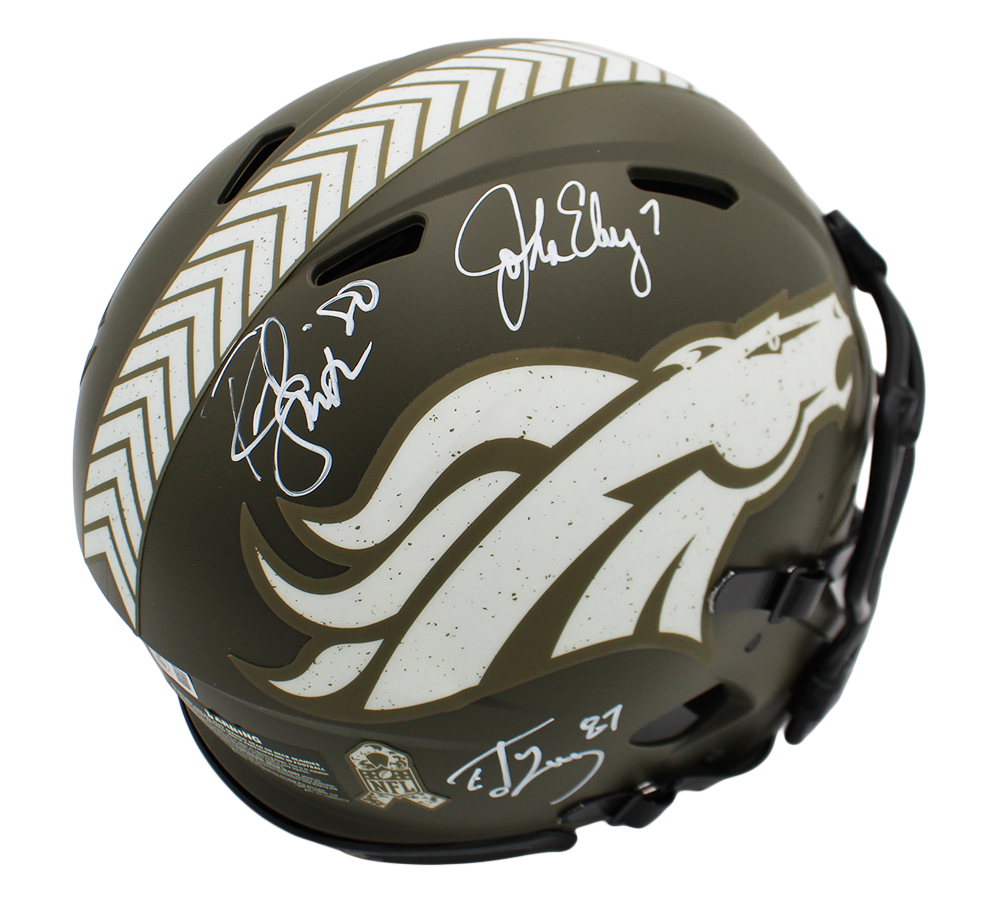 John Elway, Rod Smith, Ed McCaffrey Signed Denver Broncos Speed Authentic Salute to Service NFL Helmet