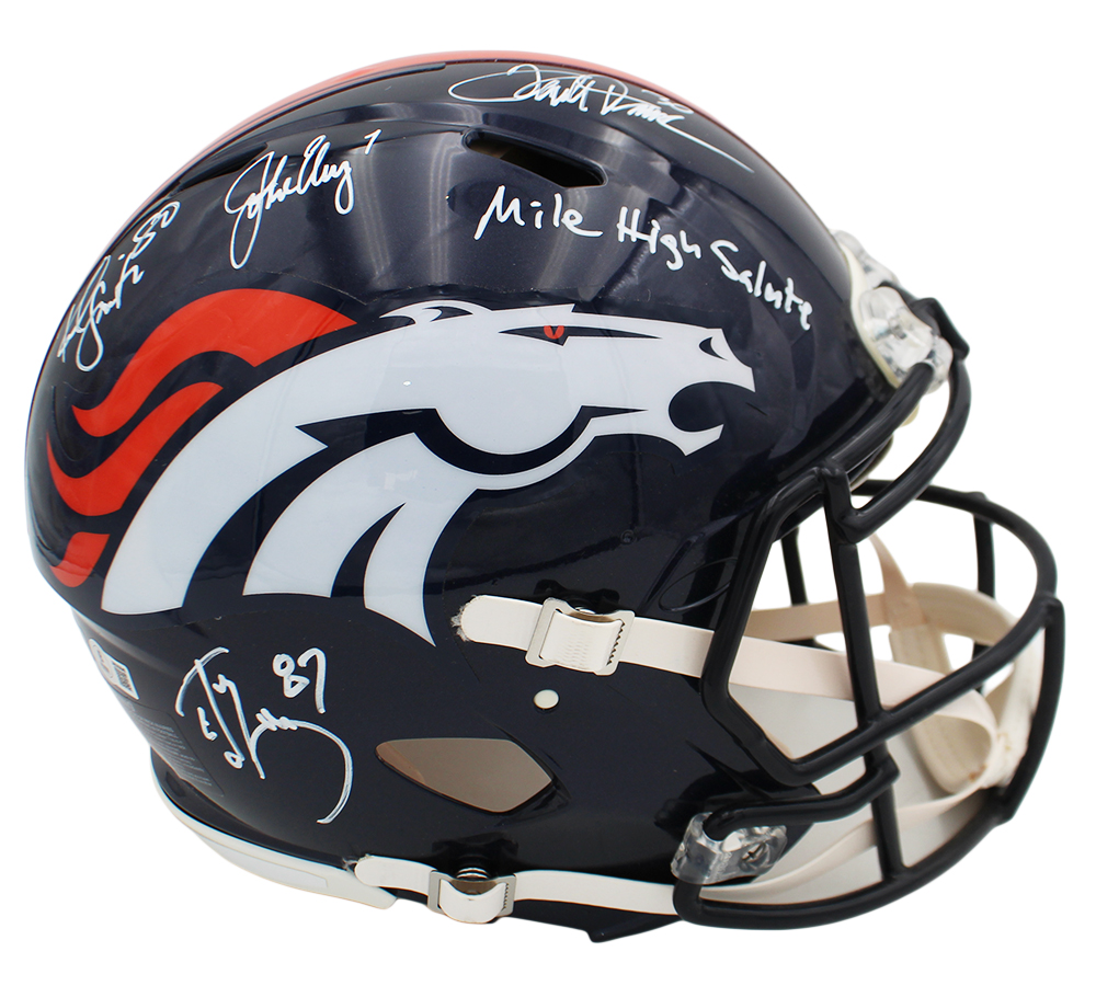 John Elway, Rod Smith, Ed McCaffrey, Terrell Davis Signed Denver Broncos Speed Authentic NFL Helmet - White Ink
