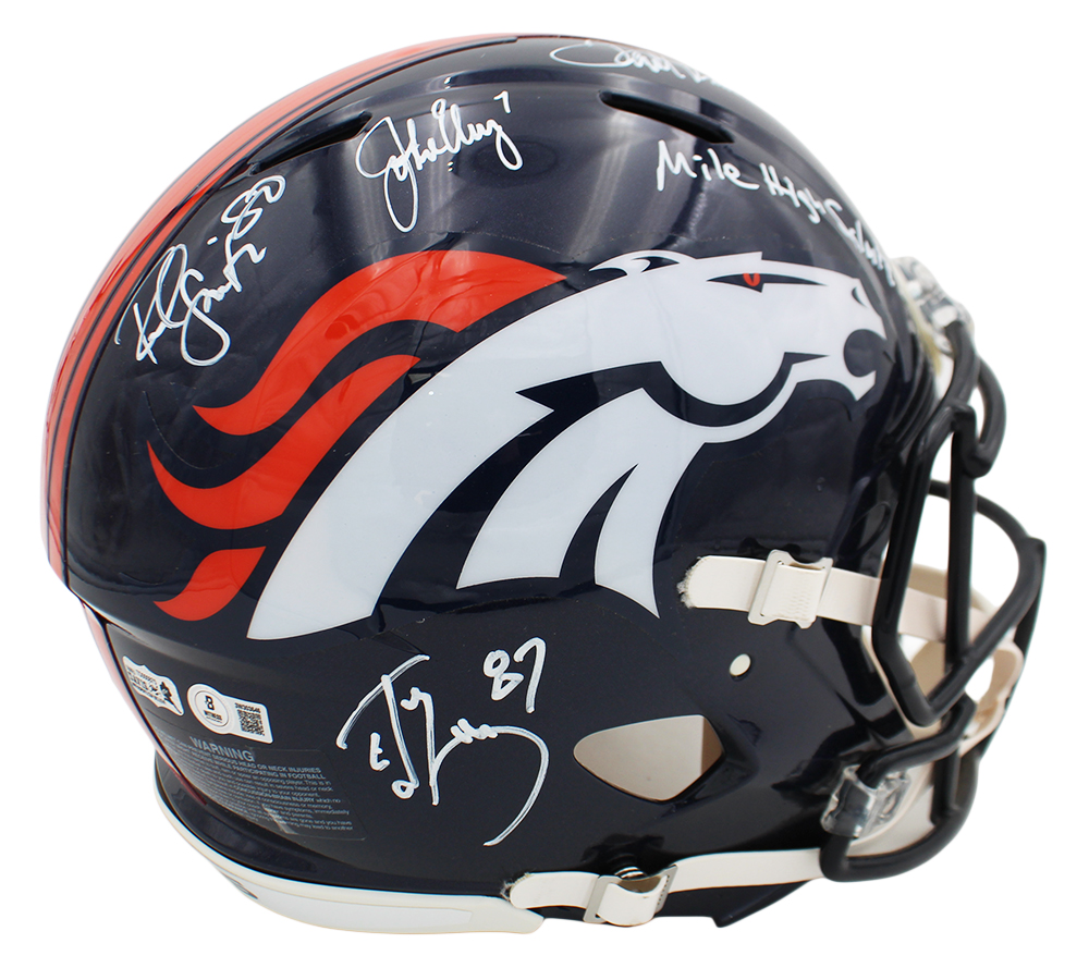 John Elway, Rod Smith, Ed McCaffrey, Terrell Davis Signed Denver Broncos Speed Authentic NFL Helmet - White Ink - Image 3