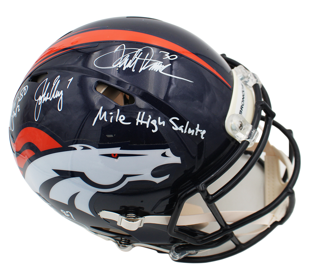 John Elway, Rod Smith, Ed McCaffrey, Terrell Davis Signed Denver Broncos Speed Authentic NFL Helmet - White Ink - Image 4