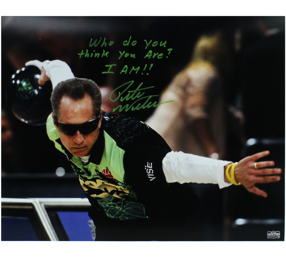 Pete Weber Signed Unframed 16x20 Bowling Photo with "Who do you think you are? I Am" Inscription