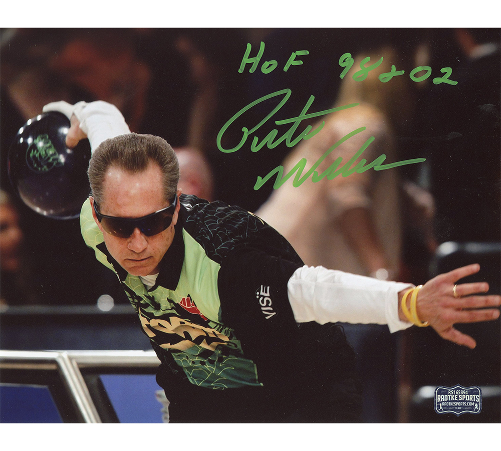 Pete Weber Signed Unframed 8x10 Bowling Photo with "HOF 98+02" Inscripton