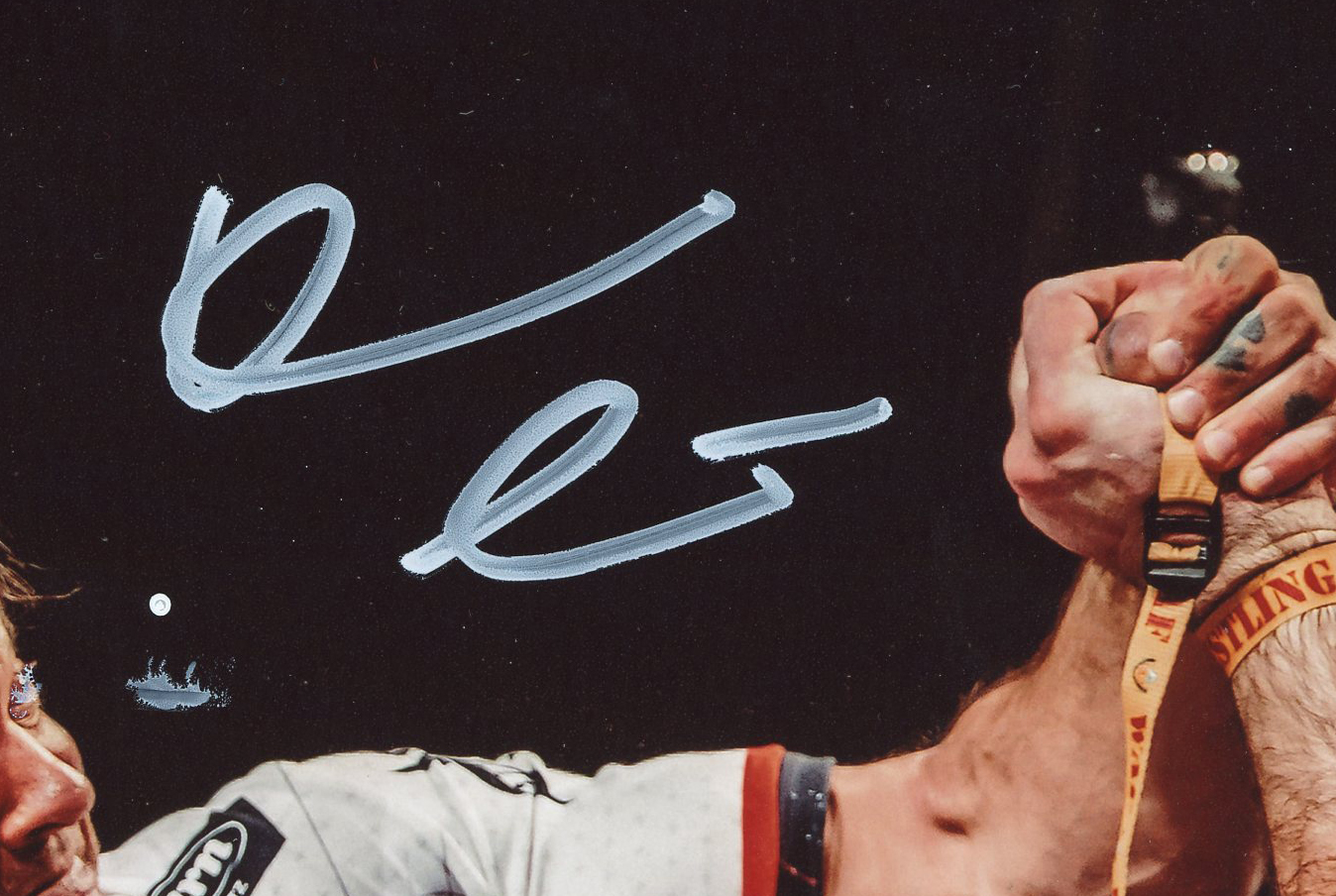 Devon Larratt Signed Unframed 8x10 Arm Wrestling Photo - White Shirt - Image 2