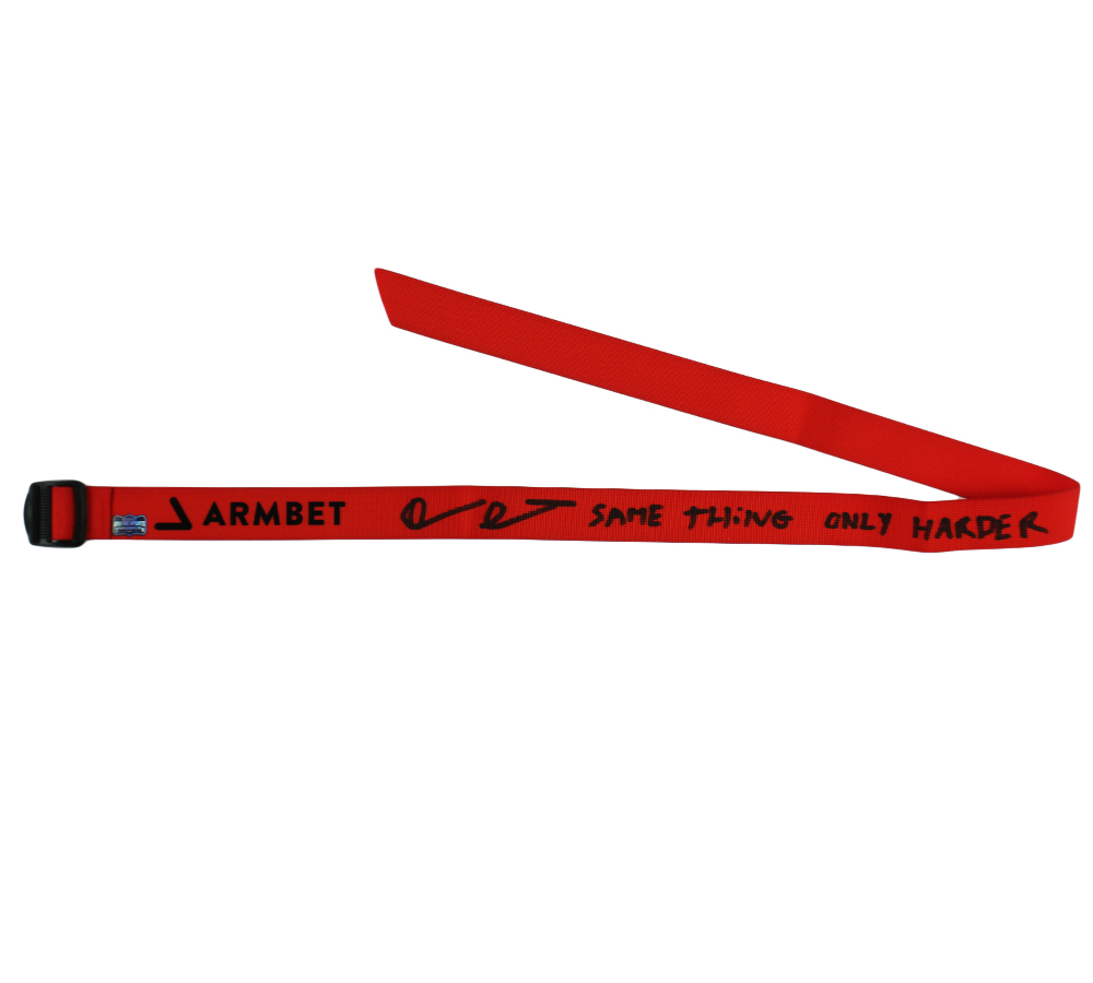 Devon Larratt Signed Armbet 48" Red Arm Wrestling Strap with "Same Thing Only Harder" Insciption