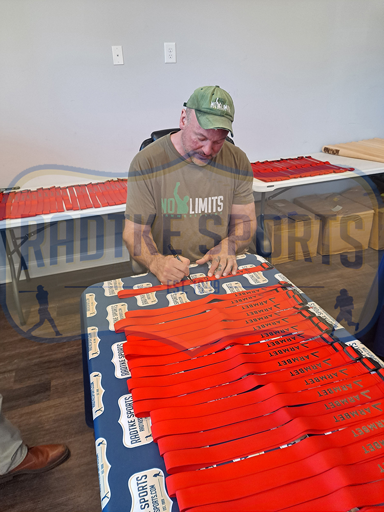 Devon and Auden Larratt Signed Armbet 48" Red Arm Wrestling Strap - Image 2
