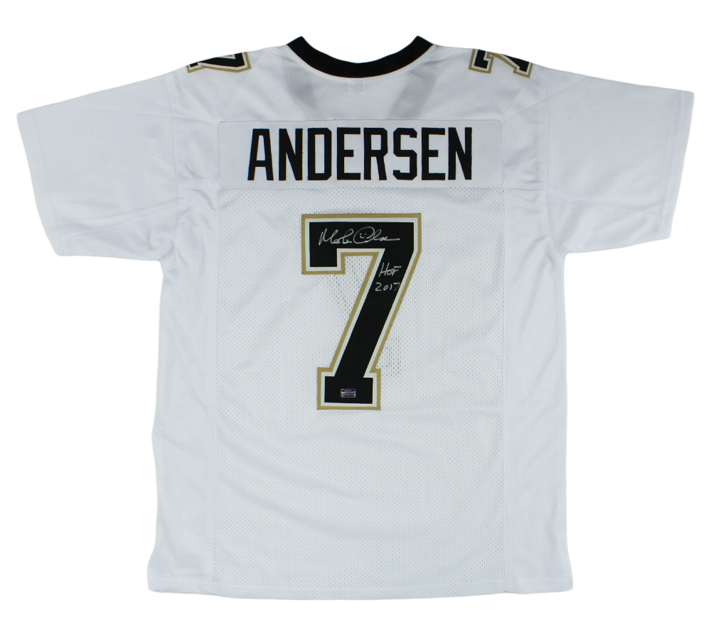Morten Andersen Signed New Orleans Custom White Jersey With "HOF 2017" Inscription