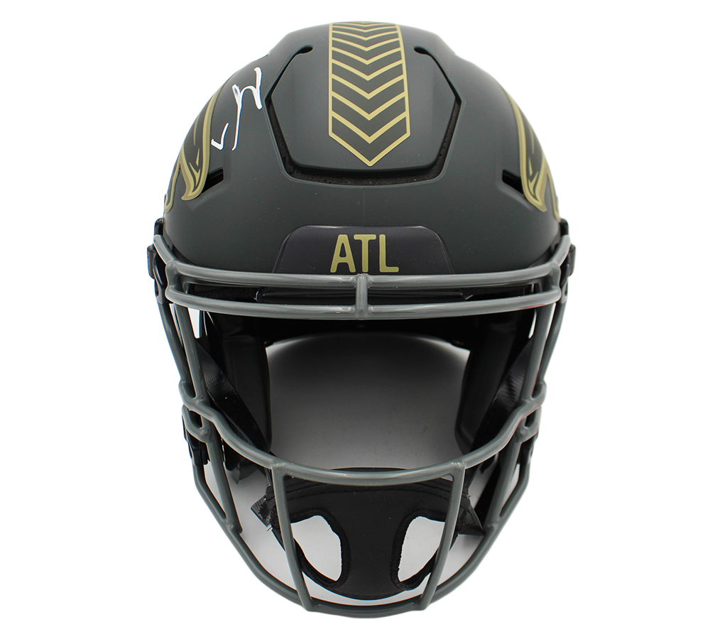 Bijan Robinson Signed Atlanta Falcons Speed Flex Authentic Salute to Service 4 NFL Helmet - Image 3